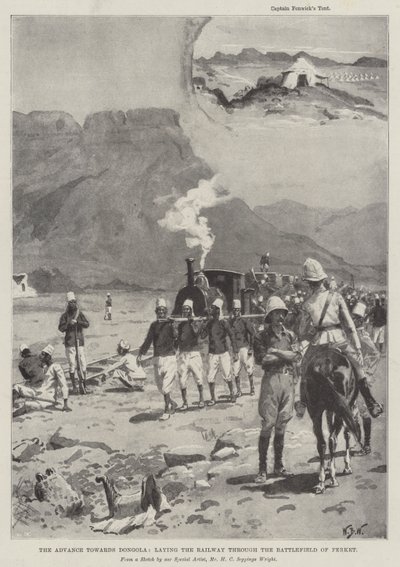El avance hacia Dongola, tendiendo el ferrocarril a través del campo de batalla de Ferket de William Barnes Wollen